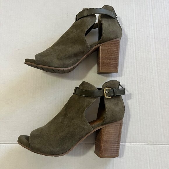 Womens Peep Toe Ankle Bootie Sz 6.5 Chunky Block Heel Boho Chic Western Country - Picture 4 of 8